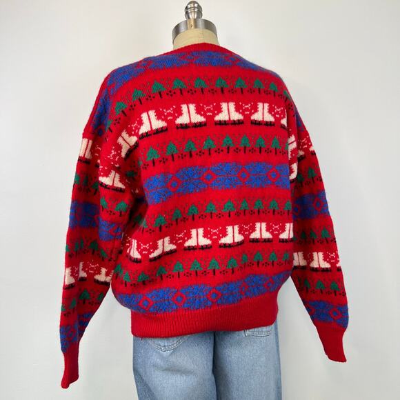 Vintage Robert Scott Ltd 100% Wool Holiday Ice Skate Cardigan Knit Sweater (M) - Picture 4 of 10